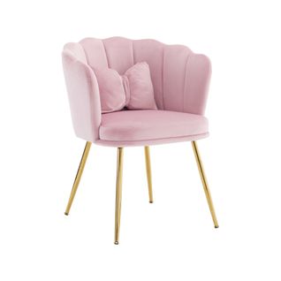 Fauteuil Salon, Assise Rembourrée, Velours, Pieds Métal Doré, Couleur Rosa, Charge 150 Kg