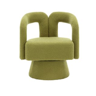 Fauteuil Pivotant 360 Degrés 67x55x74cm, Dossier Enveloppant Design, Tissu Bouclé, Vert Olive