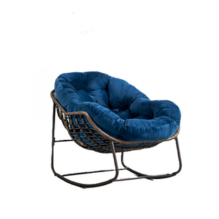 Fauteuil à Bascule 111x94.5x80 Cm, Grande Taille Ergonomique, Rotin Synthétique, Acier, Bleu Marine