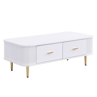 Table Basse 105x51x38 Cm, 4 Tiroirs Et Bords Arrondis Pour Sécurité, Design Raffiné, Mdf, Blanc