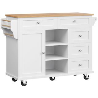 Desserte Moderne 134x46x92 Cm, Rangement, Chariot Multifonction Avec 5 Tiroirs, Mdf, Blanc