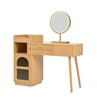 Coiffeuse 120x40x90 Cm, Miroir à LED Réglable, 3 Tiroirs, 3 Niches, Panneaux Particules E1, Bois