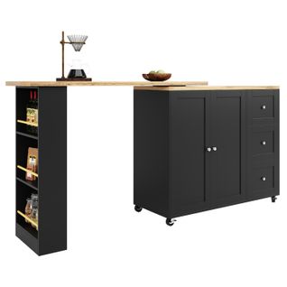 Bar Haute Rotative 135-203 X 39 X 106 Cm, Pivotante Sur Roulettes, Range En-cas, Mdf, Noir