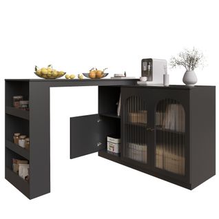 Meuble Bar Rotatif 120x40x103 Cm, Rotation 360 Degrés, Design Moderne, Rangement, Mdf, Noir
