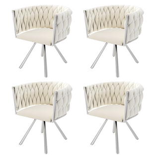 Lot De 4 Fauteuil Contemporain 59x54x72 Cm, Pivotant à 360°, Pieds En Acier Argenté, Velours Beige