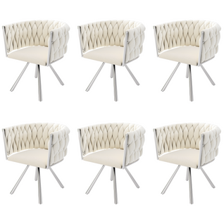 Lot De 6 Fauteuil Contemporain 59x54x72 Cm, Pivotant à 360°, Pieds En Acier Argenté, Velours Beige