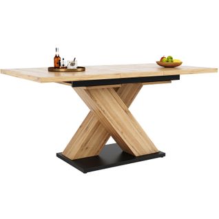 Table Extensible 119/158.5x80x75 Cm, Rallonge Télescopique, Mdf, Métal, Couleur Bois+noir