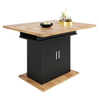 Table Extensible 140x70x76 Cm, Design Gain De Place Avec Rangement Et Étagères, Mdf, Noir+bois