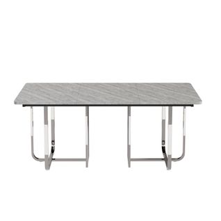 Table à Manger 180x80x75 Cm, Design Moderne Pour 6 Personnes, Plateau Mdf, Pieds Métal, Gris+argenté