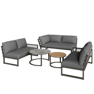 Ensemble De Salon De Jardin Pour 6-7 Personnes, Sofa D'angle, Structure En Acier, Gris