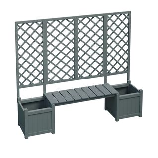 Jardinière Avec Treillis 169x42x145 Cm, Assise, Bois, 2 Compartiments De Rangement, Gris