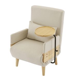 Fauteuil Convertible 3 En 1 74,5x66x88 Cm, Dossier 6 Positions, Fauteuil Lounge, Lin Beige
