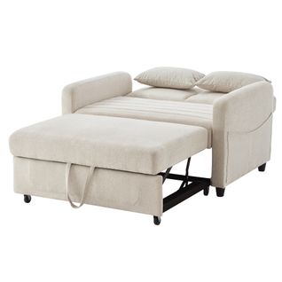 Canapé Convertible 143.5x114x82.5 Cm, Dossier 3 Positions, Compact, Tissu Coton-lin Beige