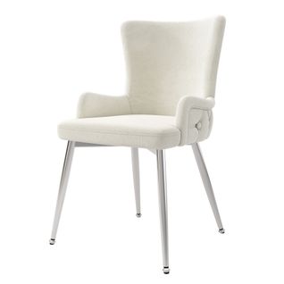 Lot De 4 Chaises De Salle à Manger 55x47x85 Cm, Pieds En Métal Argenté, Velours, Beige+argenté