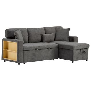 Canapé D'angle Convertible 3 Pl 214x131x87 Cm, Coffre, 2 Niches, Port USB, Tissu Oxford, Gris Foncé