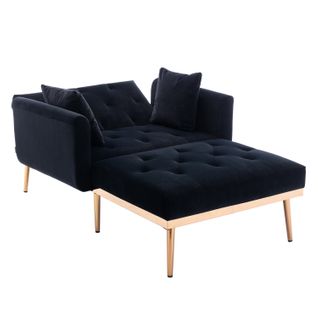 Fauteuil Convertible 165x90x77 Cm, Dossier 3 Positions Inclinable, Velours, Couleur Noire
