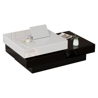 Table Basse 103x60x35,5 Cm, Plateau Pivotant à 2 Niveaux, Panneaux De Particules, Blanc Et Noir