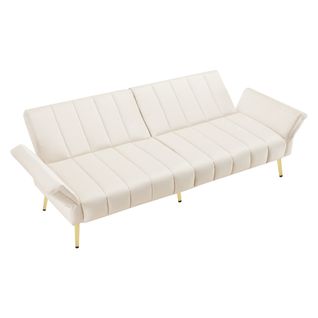 Canapé 2 Places 183x76x75 Cm, Convertible 220x104 Cm, Dossier 5 Positions, Velours, Beige+doré