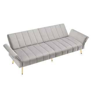 Canapé Convertible 183x76x75 Cm, Dossier 5 Positions, Velours Gris, Accoudoir Réglable, Pieds Métal