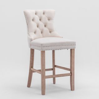 Lot De 2 Chaise 60x49,5x103,5 Cm, Dossier Haut, Velours Beige, Robuste Et Durable, Pieds En Bois