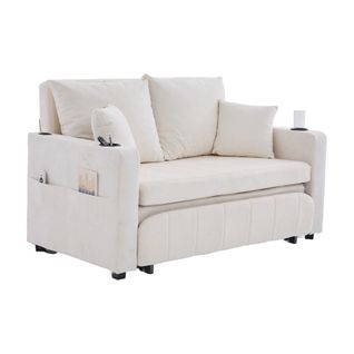 Canapé Convertible 139x73/200x83 Cm, Poches Latérales, Dossier Doux, Tissu Chenille, Beige