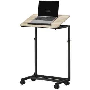 Table D'appoint En C 55x36 Cm, Hauteur Réglable 62,5-82,5 Cm, Plateau Inclinable, Bois, Noir+bois