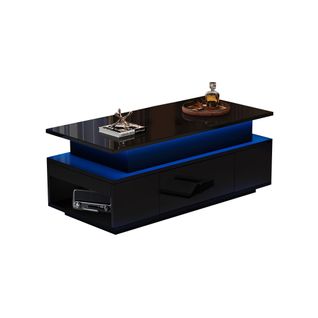 Table Basse 96x45x40 Cm, Plateau Relevable Avec Tiroir Et Rangement, Panneaux De Particules, Noir