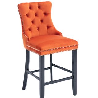 Lot De 2 Chaises De Bar 60x49,5x103,5 Cm, Dossier Haut, Velours, Couleur Orange