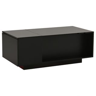 Table Basse Relevable 100x50x40 Cm, LED, Tiroir, Grand Rangement, Panneaux De Particules, Noir