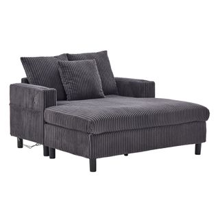 Fauteuil Relax 142x128x85 Cm, Éclairage LED Multicolore Et Ports USB, Velours Côtelé, Gris Foncé