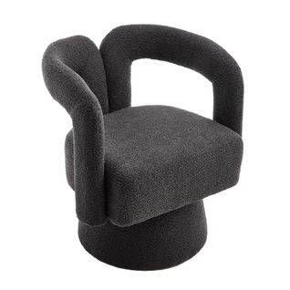 Fauteuil Pivotant 67x55x74 Cm, Dossier Sculpté Et Accoudoirs, Tissu Boucle, Gris Foncé