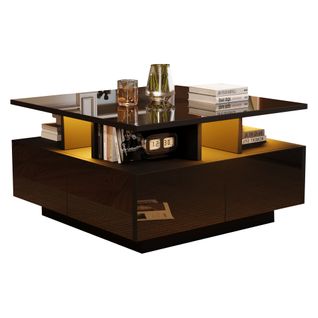 Table Basse 70x70x40 Cm, Cube Avec LED Contrôlable Via Appli, En Panneaux De Particules, Noir