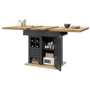 Table à Manger Extensible 110/140x80x75cm, Double Extension Avec Rangement, Tiroir, Mdf, Noir+bois