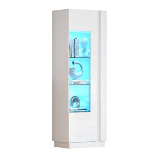 Vitrine 60x40x180 Cm, Porte Acrylique, LED Pilotable Via Appli, Panneau Particules, Design, Blanc