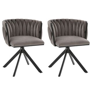 Lot De 2 Chaises Pivotant 85x70x75 Cm, Rotation 180 Degrés, Structure Métal, Velours Gris