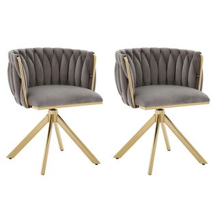 Lot De 2 Chaises 56x50x70cm, Structure Métallique, Rotation à 180°, Velours, Gris+doré