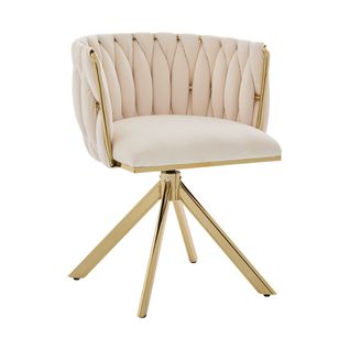 Lot De 2 Chaises Pivotant 56x50x70 Cm, Rotation 180 Degrés, Velours, Métal Renforcé, Ivoire+doré