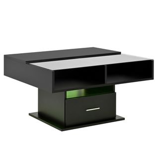 Table Basse Relevable 78x78x59,5 Cm, LED, Tiroir, 2 Niches, Coffre, Panneaux De Particules, Noir