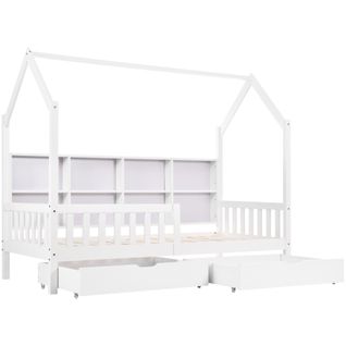 Lit Cabane Enfant 90x200 Cm Avec Rangement, 2 Tiroirs, Lit Simple Moderne, Pin Et Mdf, Blanc