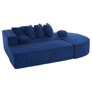 Canapé Modulable 263x171x40 Cm, Prêt à L'emploi Sans Montage, Tissu Chenille, Couleur Bleu