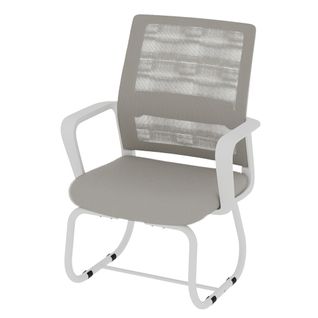 Fauteuil De Bureau 45x55x90 Cm, Dossier Maille Respirante, Accoudoirs, Métal, Bois, Gris Et Blanc