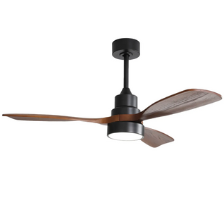 Ventilateur De Plafond 122 Cm, LED Dimmable, Moteur Dc Réversible, Bois Et Métal, Noir+brun