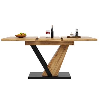 Table Extensible 120-160x75x75,5cm, Style Moderne Et Naturelle, Mdf Et Métal, Couleur Bois Et Noir