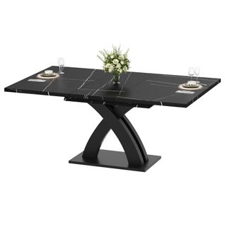 Table Extensible 120-160x80x76cm, Table à Manger Pour 6 Personnes, Pour Salon, Mdf Et Métal, Noir