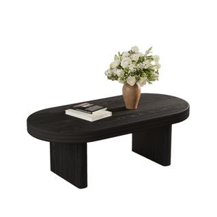 Table Basse Ovale 120x60x41.5 Cm, Design Simple, Plateau En Mdf Plaqué Bois, Couleur Noir