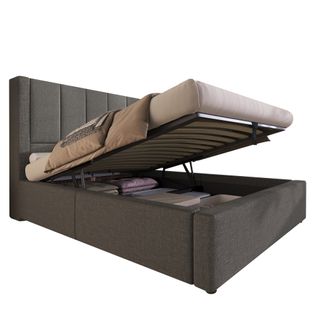 Lit Coffre Moderne 90x200 Cm, Port USB, Type-c, Porte-gobelet, Rangements Sous Le Lit, En Lin Gris