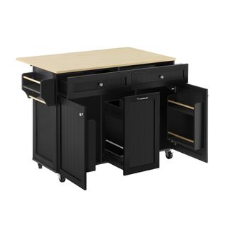 Îlot De Cuisine 139.5x40/70x92 Cm, Plateau Extensible Et Rangement Multifonction, Mdf, Noir+bois