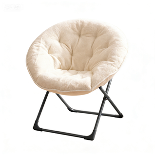 Fauteuil Lune Pliant 58x53x85 Cm, Assise Moelleuse En Laine De Mouton, Métal, Beige+noir