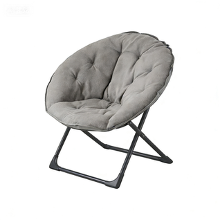 Fauteuil Lune Pliant 58x53x85 Cm, Dossier Rond Rembourré En Laine De Mouton, Métal, Gris+noir
