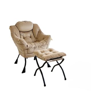 Fauteuil Avec Pouf 72x62x96cm, Appui-tête Ergonomique, Poche Latérale, Tissu Et Métal, Couleur Kaki